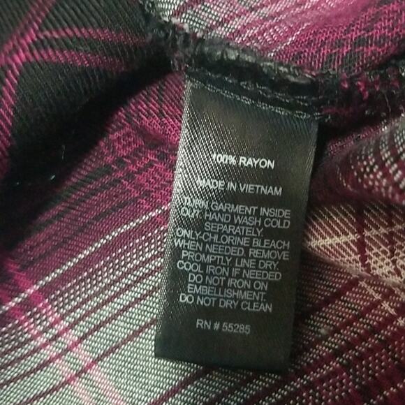 Express Soft Plaid Embellished Button Up Shirt - Picture 5 of 7